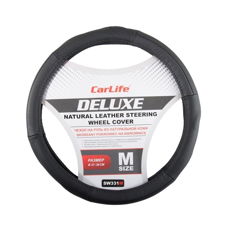Чехол на руль Carlife 37-39см, кожа, черный SW331M CarLife Чехол на руль Carlife 37-39см, кожа, черный SW331M CarLife