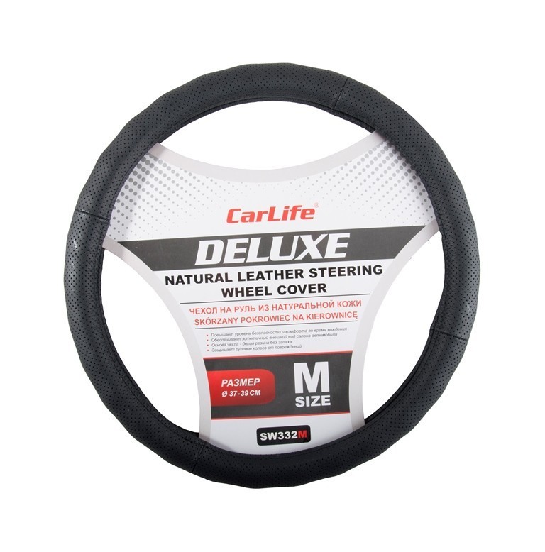 Чехол на руль Carlife 37-39см, кожа, черный SW332M CarLife Чехол на руль Carlife 37-39см, кожа, черный SW332M CarLife